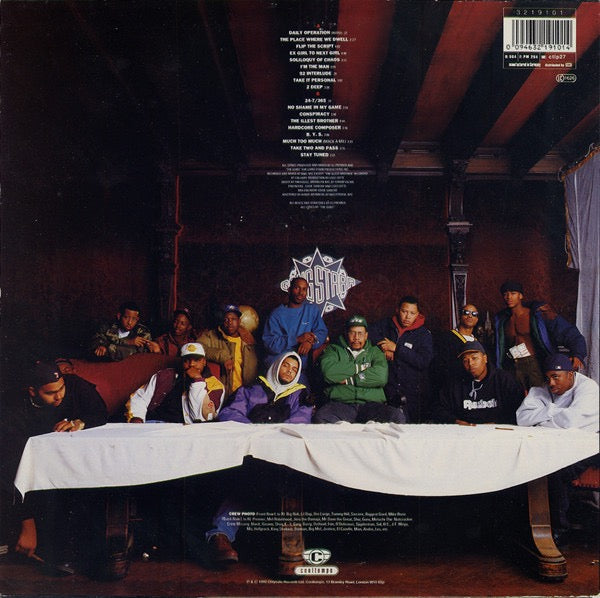 Image of Back Cover of LP - G+/G+ - GANG STARR, Daily Operation (Cooltempo; 32 1910 1, UK & Europe 1992, No Inner, Original UK/EU pressing), Marks on disc. Plays well with only minimal background clicks in quiet places. Wear to sleeve with multiple creasing & light ringwear.,  - 3726386E