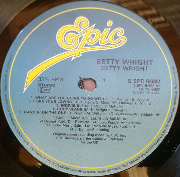 Image of Back Cover of LP - VG/VG - BETTY WRIGHT, Betty Wright (Epic; EPC 84882, UK 1981), Light marks on vinyl. Light wear to sleeve with multiple light creasing. SWOL.,  - 4046116S