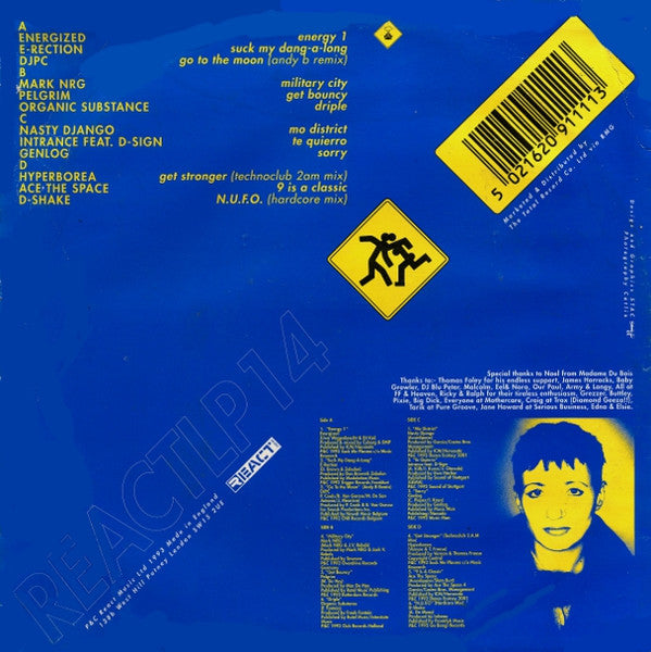 Image of Back Cover of 2xLP - VG/VG - MRS WOOD, Mrs Wood Teaches Techno (React; REACTLP 14, UK 1993), Strong VG, only a couple of hairlines. Sticker on sleeve,  - 1626376E