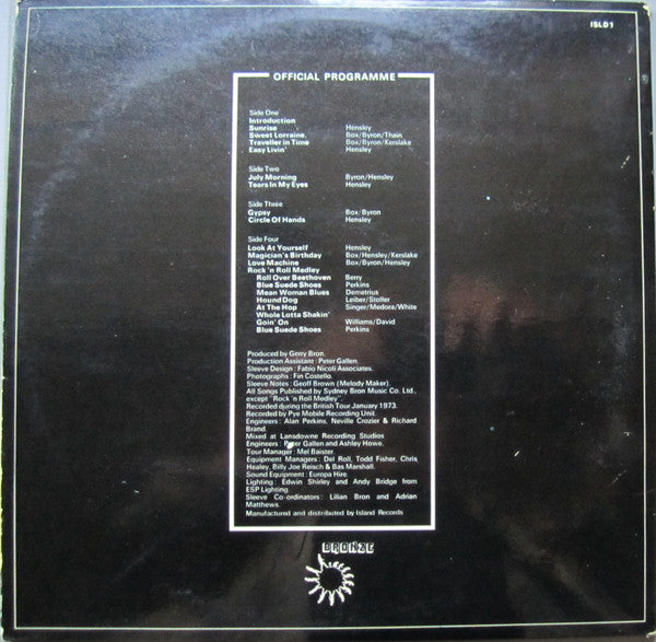 Image of Back Cover of 0815306C: 2xLP - URIAH HEEP, Uriah Heep Live (Bronze; ISLD 1, UK 1973, Gatefold, Stapled In Booklet) Fair few light surface marks, Sleeve has wear to edges  VG/G+
