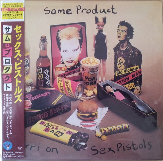 Image of Front Cover of 0815474C: CD - SEX PISTOLS, Some Product - Carri On Sex Pistols (Virgin; VJCP-68056, Japan 1999 Reissue, Mini Replica LP Sleeve, 3 Inserts, With Obi) Small UK Promo sticker on rear.  VG+/VG+
