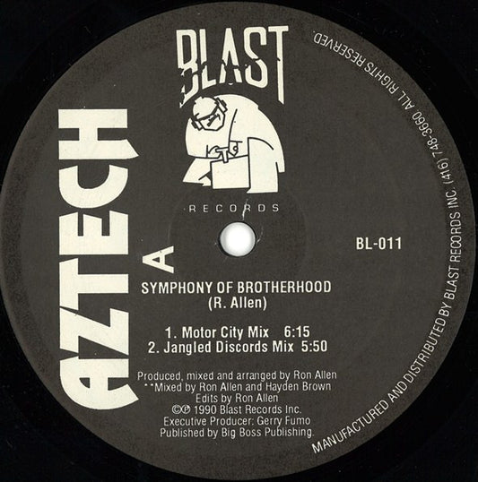 Image of Front Cover of 12" - /VG+ - AZTECH, Symphony Of Brotherhood (Blast Records ; BL-011, Canada 1990), , Great Deep House out of Canada by Ron Allen aka Aztech. - 0925112E