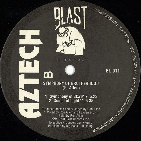 Image of Back Cover of 0925112E: 12" - AZTECH, Symphony Of Brotherhood (Blast Records ; BL-011, Canada 1990)   /VG+