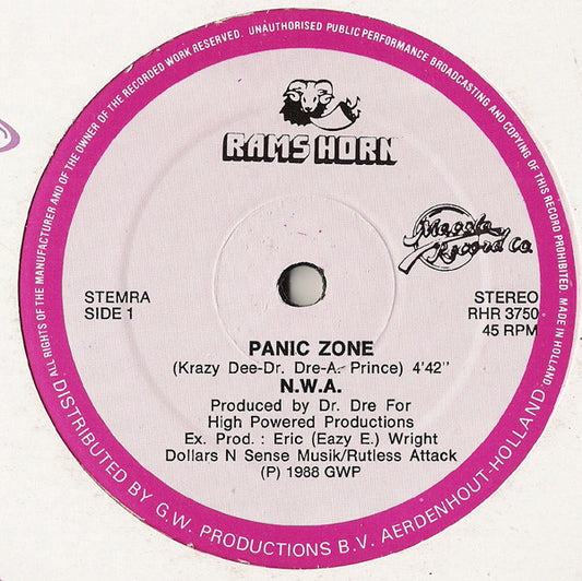 Image of Front Cover of 0925155E: LP - N.W.A., Panic Zone / 8-Ball (Rams Horn Records; RHR 3750, Netherlands 1988)   VG/VG