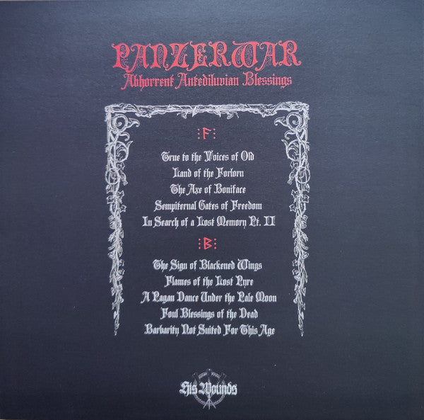 Image of Back Cover of 0925203E: LP - PANZERWAR, Abhorrent Antediluvian Blessings (His Wounds ; NAIL046, Greece 2022, Textured Sleeve, Insert And Label Insert)   EX/EX