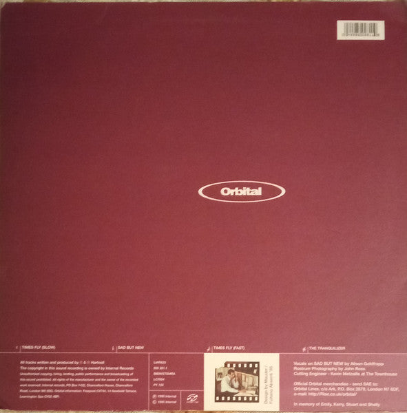 Image of Back Cover of 2x12" EP - VG/G+ - ORBITAL, Times Fly (Internal; LIARX23, Europe 1995, Picture Sleeve), Lots of faint hairlines across both discs, mild ringwear and creasing to sleeve.,  - 2016509C
