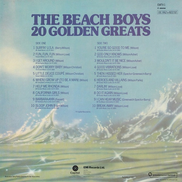 Image of Back Cover of LP - VG/VG - THE BEACH BOYS, 20 Golden Greats (Capitol; EMTV 1, UK 1976, Laminated Sleeve), ,  - 2226118E