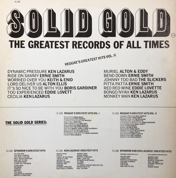 Image of Back Cover of 0945321S: LP - VARIOUS ARTISTS, Reggae's Greatest Hits Vol. II (Great American Record Co.; S-133, US 1969) Light marks, shiny disc. Sleeve in shrink, looks perfect.  VG+/VG