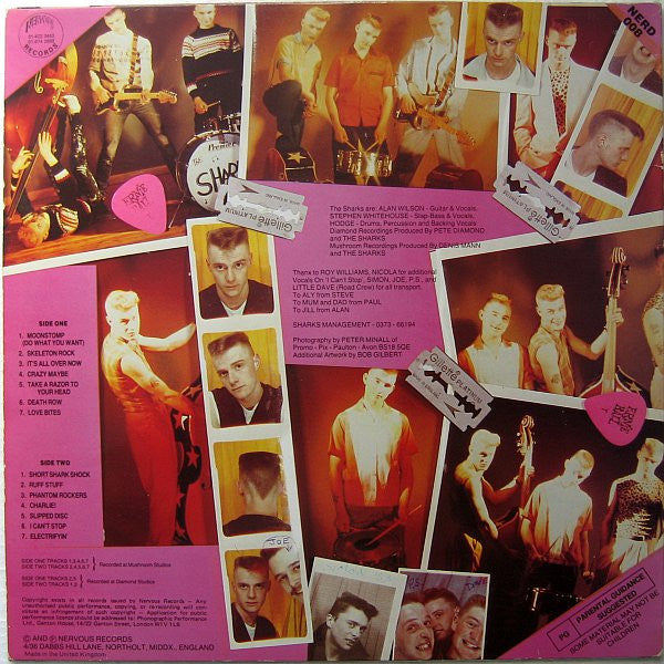 Image of Back Cover of 0925504E: LP - THE SHARKS, Phantom Rockers (Nervous Records; NERD 008, UK 1983) Sticker Damage To Sleeve  VG/VG