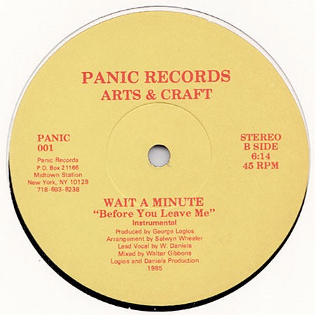 Image of Back Cover of 12" - /G+ - ARTS & CRAFT, Wait A Minute "Before You Leave Me" (Panic Records; PANIC 001, US 1985), strong G+, lots of hairlines. ,  - 1025004E