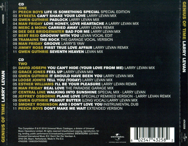 Image of Back Cover of 2xCD - VG+/VG+ - LARRY LEVAN, Genius Of Time (Universal Music Catalogue; 4743258, Europe 2016), ,  - 2556037S