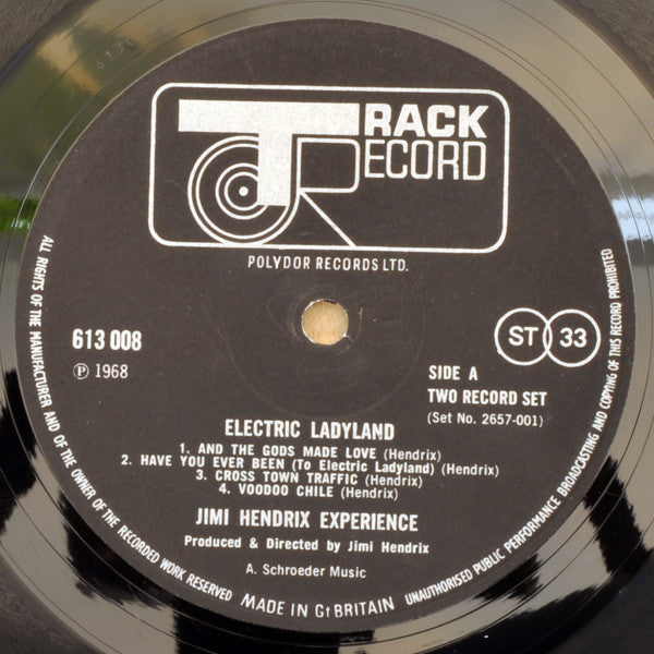 Image of Label Cover of 2xLP - VG/EX - THE JIMI HENDRIX EXPERIENCE, Electric Ladyland (Track Record; 2657 001, UK 1972 Reissue, Laminated Gatefold Sleeve With White Text Inside Sleeve, Stereo, Autocoupled), Super glossy clean discs to the point of looking unplayed, Clean labels, Vinyl has been transferred to Mofi inners. Sleeve has some light scratchy marks and some mottled marks to laminate, Slightly sun faded spine, Nice copy. ,  - 1316388C