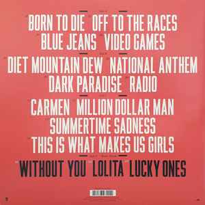 Image of Back Cover of 2xLP - VG+/EX - LANA DEL REY, Born To Die (Polydor; 2793424, USA, Canada & Europe 2000s Reissue, Gatefold, Insert with rounded corners, 3 Bonus tracks), Small Dent In Top Seam,  - 2426124E