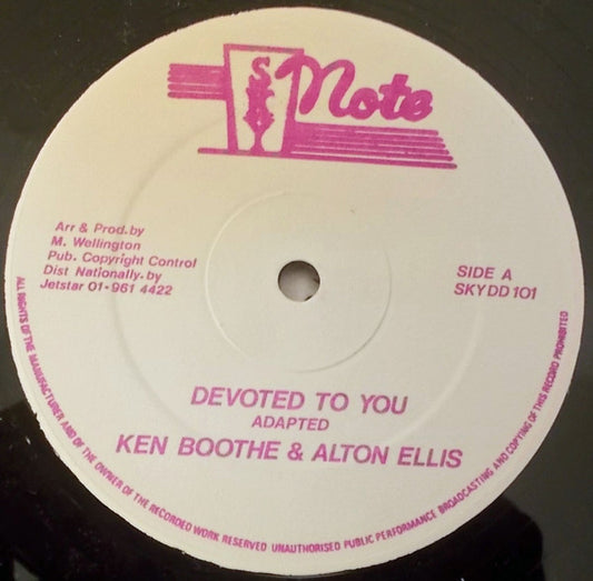 Image of Front Cover of 1015110C: 12" - KEN BOOTHE & ALTON ELLIS, Devoted To You (Sky Note; SKY DD 101, UK ) Light marks only.  /VG+