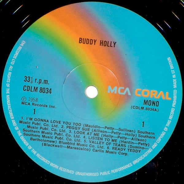 Image of Label Cover of LP - VG/VG - BUDDY HOLLY, Buddy Holly (MCA Coral; CDLM 8034, UK 1970s Reissue, Textured Sleeve), Mottled marks,  - 3716098C