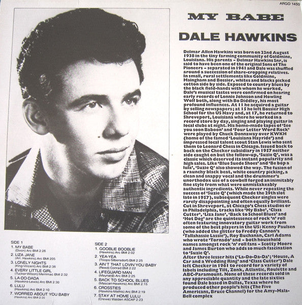 Image of Back Cover of 1015257C: LP - DALE HAWKINS, My Babe (Argo; 1450, Germany 1984, Unofficial Release) Very light marks, top seam split.  VG/VG