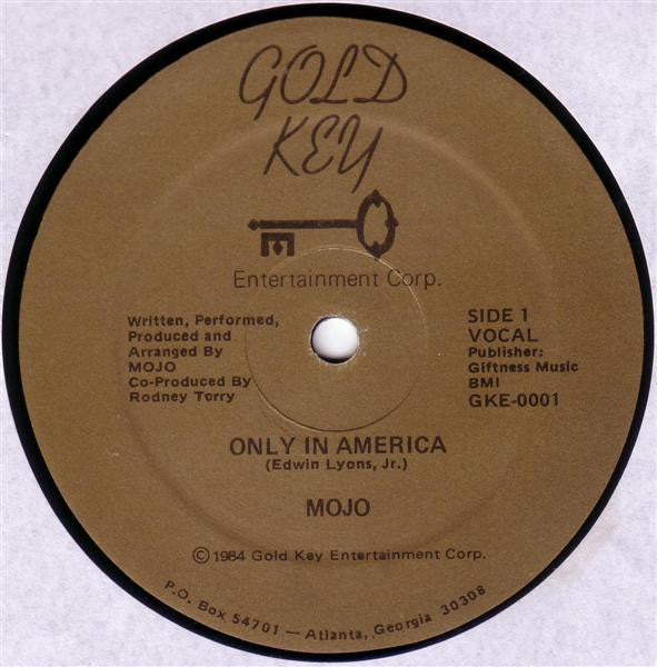 Image of Front Cover of 12" - /VG+ - MOJO, Only In America (Gold Key Entertainment Corp.; GKE-0001, US 1984, Generic), Seal opened instore, still in shrinkwrap. Slight surface marks.,  - 2645022S