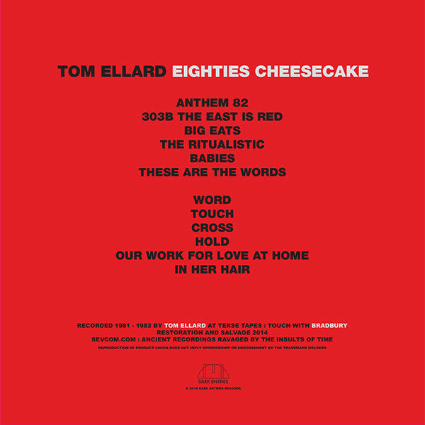 Image of Back Cover of 2025174E: LP - TOM ELLARD, Eighties Cheesecake (Dark Entries; DE-076, US 2014, Insert)   EX/EX