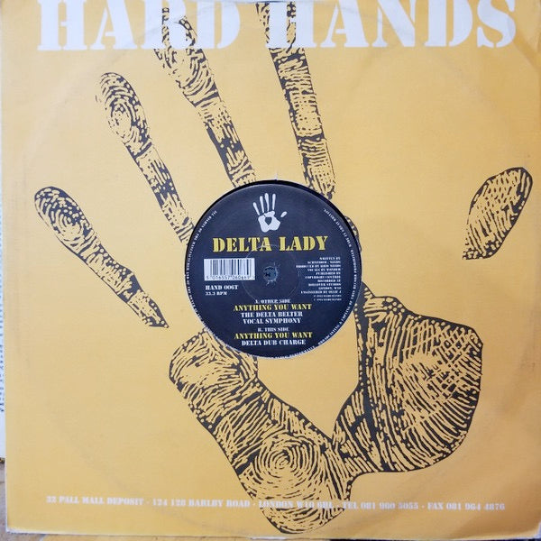 Image of Front Cover of 12" - VG/VG - DELTA LADY, Anything You Want (Hard Hands; HAND 006T, UK 1993, Company Sleeve), light scuffs only. original company sleeve,  - 4246507S