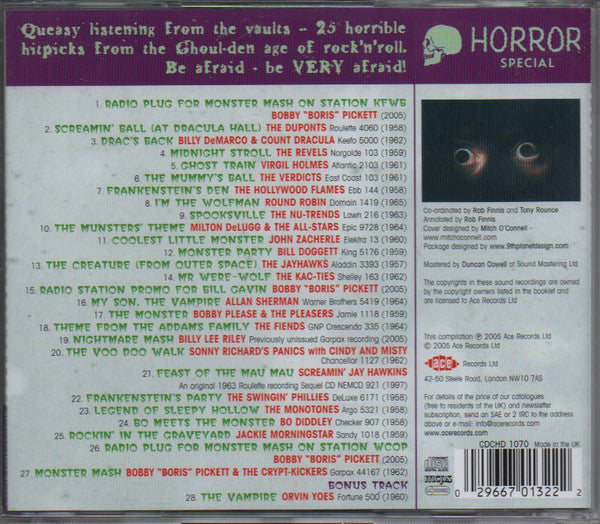 Image of Back Cover of 1055048S: CD - VARIOUS, These Ghoulish Things: Horror Hits For Hallowe'en (Ace; CDCHD 1070, UK 2005, Jewel Case)   VG+/VG+