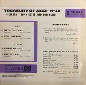 Image of Back Cover of 1015413C: 7" EP - SLEEPY JOHN ESTES AND SON BOND, Treasury Of Jazz N� 30 (RCA Victor; 75.752 S, France 1963, Laminated Flipback Sleeve) Small tear to sleeve opening.  G+/VG+