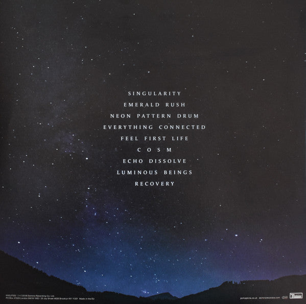 Image of Back Cover of 2xLP - VG/EX - JON HOPKINS, Singularity (Domino; WIGLP352, UK, Europe & US 2018, Gatefold, 180 Gram Vinyl), Discs seem unplayed, sleeve has storage crease along bottom L corner and spine, Singularity marks the fifth album from the UK electronic producer and composer and the follow up to 2013’s Mercury Prize nominated Immunity.Singularity explores the dissonance between dystopian urbanity and the green forest. It is a journey that returns to where it began – from the opening note of 