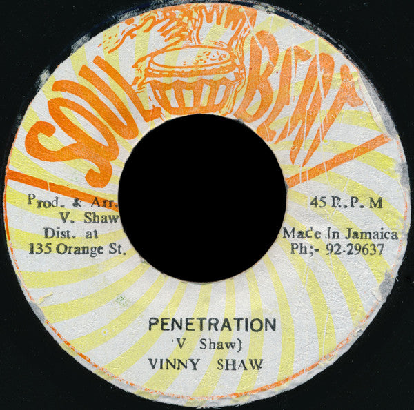 Image of Front Cover of 1155136S: 7" - VINNY SHAW, Penetration (Soul Beat; , Jamaica 1979) Press flaws.  /G+