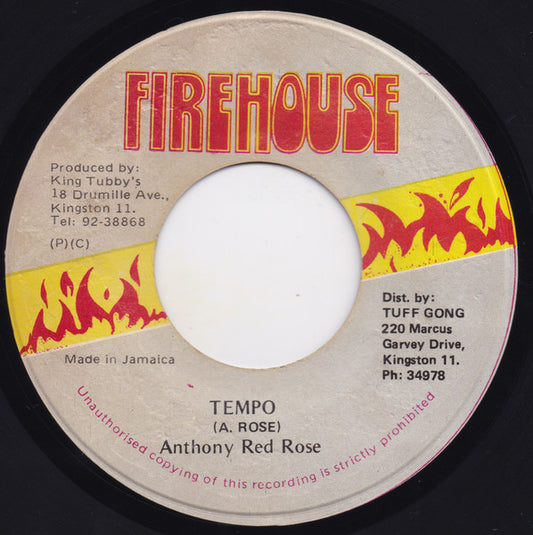 Image of Front Cover of 7"  - /VG+ - ANTHONY RED ROSE, Tempo (Firehouse; , Jamaica 1985), Press flaw on last few rotations.,  - 2026232E