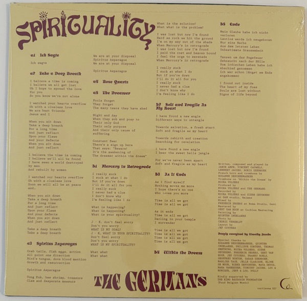 Image of Back Cover of LP - EX/EX - THE GERMANS, Spirituality (cortizona; Cortizona 027, Belgium 2024), Opened Instore,  - 1215006C