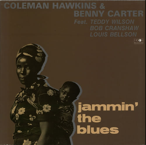 Image of Front Cover of LP - VG+/VG+ - COLEMAN HAWKINS & BENNY CARTER FEAT. TEDDY WILSON, BOB CRANSHAW, LOUIS BELLSON, Jammin' The Blues (Moon Records; MLP 001-1, Italy 1989), , Great Italian bootleg issue of a (I believe) previously unreleased live recording from Paris in 1965-66. - 1125537E