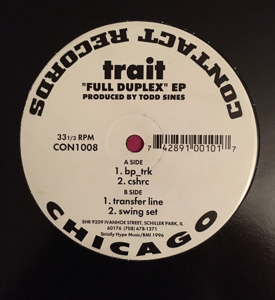 Image of Front Cover of 1245106S: 12" - TRAIT, Full Duplex EP (Contact; CON1008, US 1996) Lots of light marks.  /G+