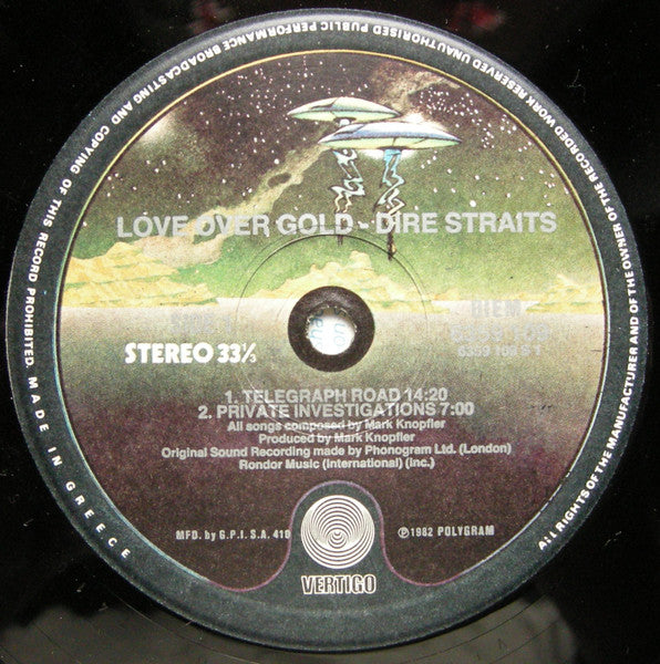 Image of Label Cover of LP - VG/VG+ - DIRE STRAITS, Love Over Gold (Vertigo; 6359 109, Greece 1982, Inner), ,  - 3116286C