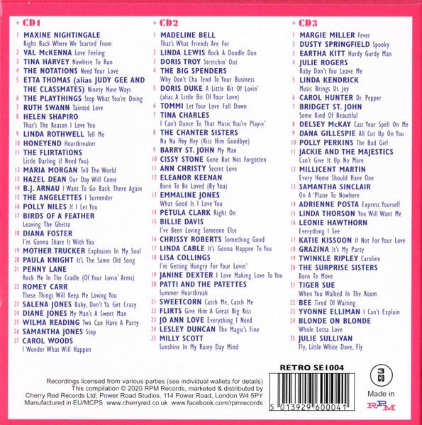 Image of Back Cover of 3xCD - EX/M - VARIOUS, Right Back Where We Started From (Female Pop And Soul In Seventies Britain) (RPM retrodisc; RETRO SE1004, UK 2020, Box Set, Booklet), Still SEALED In Shrinkwrap,  - 3435049E