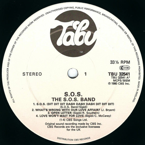 Image of Label Cover of LP - VG/VG - THE S.O.S. BAND, S.O.S. (Tabu Records; TBU 32541, UK 1980, Company Inner), Light surface marks only, plays VG+.,  - 3046122S