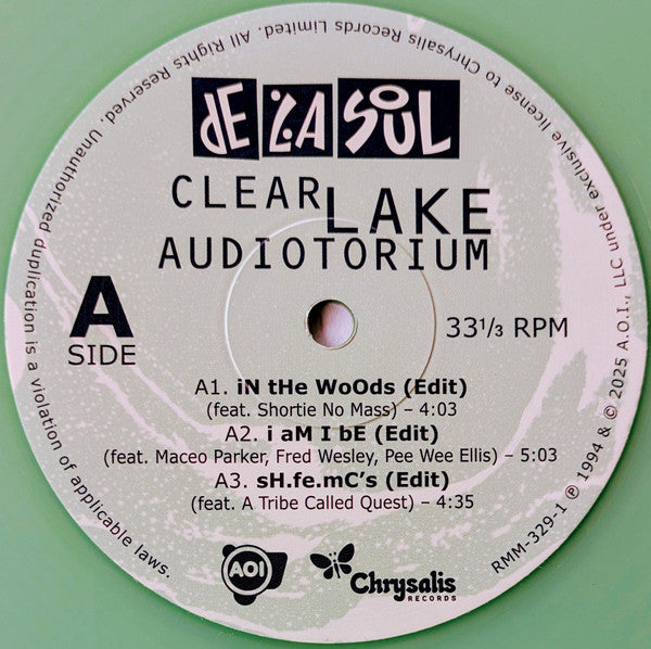 Image of Label Cover of 5025262E: 12" EP - DE LA SOUL, Clear Lake Audiotorium (AOI Records; RMM-329-1, USA & Europe 2025 Reissue, Gel Filled PVC Sleeve, Insert)   VG+/VG+