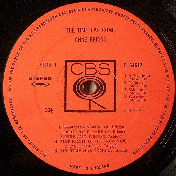 Image of Label Cover of LP - VG/VG+ - ANNE BRIGGS, Time Has Come (CBS; 64612, UK 1971), Lovely Copy, Shop Tested And Sounds Great. Sleeve Has Light Edge Wear And A Corner Bend.,  - 3446409S
