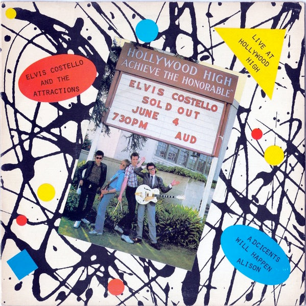 Image of Label Cover of LP - VG/VG+ - ELVIS COSTELLO AND THE ATTRACTIONS, Armed Forces (Radar Records; RAD 14, UK 1979, Fold-Out Sleeve, Inner, 3 Cards, With 7".), Ring wear, small tear at bottom of cover, "Free EP" hype sticker on front, only 3 cards,  - 1245271S
