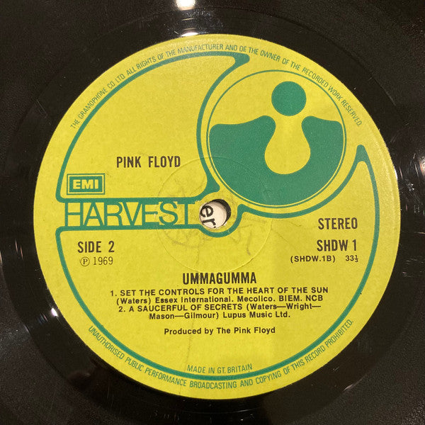 Image of Label Cover of 2xLP - VG/VG - PINK FLOYD, Ummagumma (Harvest; SHDW 1/2, UK 1971 Reissue, Laminated Gatefold Sleeve, 2nd Pressing, EMI Box, Waters Credit for Side 2 Track 1 Appears on Second Line, correct spelling of CONTROLS), Strong VG, Factory Sample Stickers On Labels,  - 1726246E