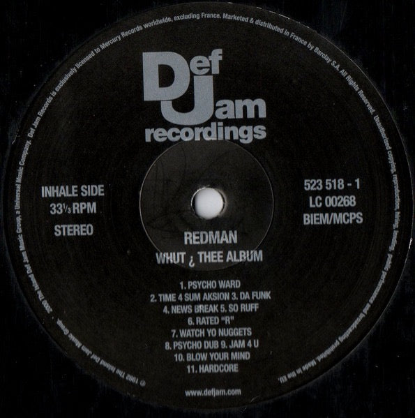 Image of Label Cover of LP - VG/G - REDMAN, Whut? Thee Album (Rush; 523 518-1, Europe 2000 Reissue, Inner), No. 22024,  - 3446290S