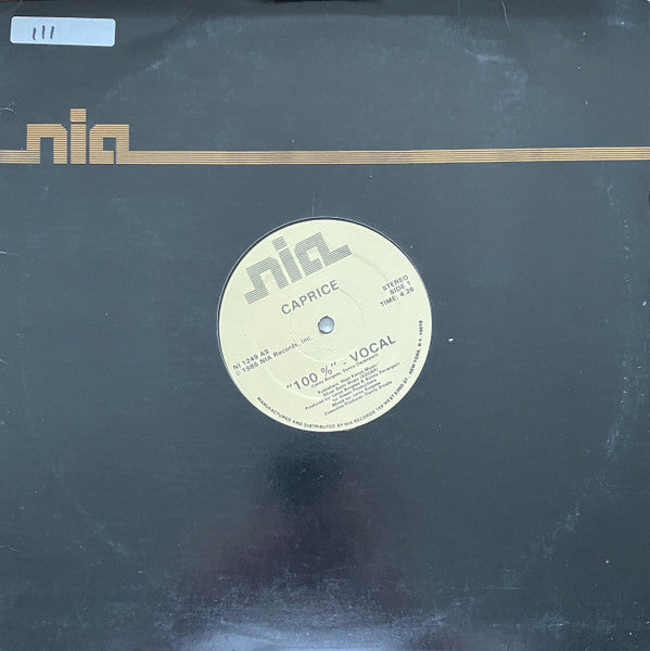 Image of Front Cover of 12" - VG/G+ - CAPRICE, 100% (NIA Records; NI 1249, US 1985, Company Sleeve), Light marks only, Classic boogie material penned by Leroy Burgess and Sonny Davenport. - 4316810C