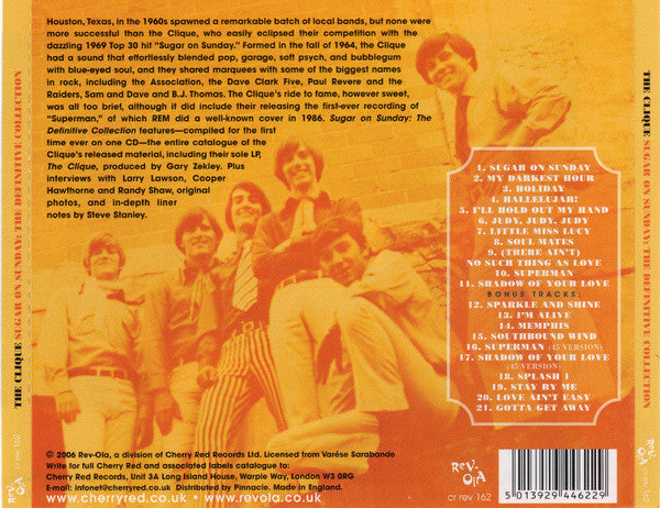 Image of Back Cover of CD - VG+/VG+ - THE CLIQUE, Sugar On Sunday: The Definitive Collection (Rev-ola; cr rev 162, UK 2006, Jewel Case), ,  - 0436024E