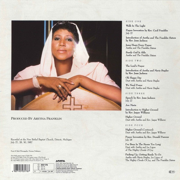 Image of Back Cover of 1315224C: 2xLP - ARETHA FRANKLIN, One Lord, One Faith, One Baptism (Arista; 303 178, UK & Europe 1987, Gatefold, Inner) Light Marks only, Sleeve a little wavey presumably form water damage  VG/VG