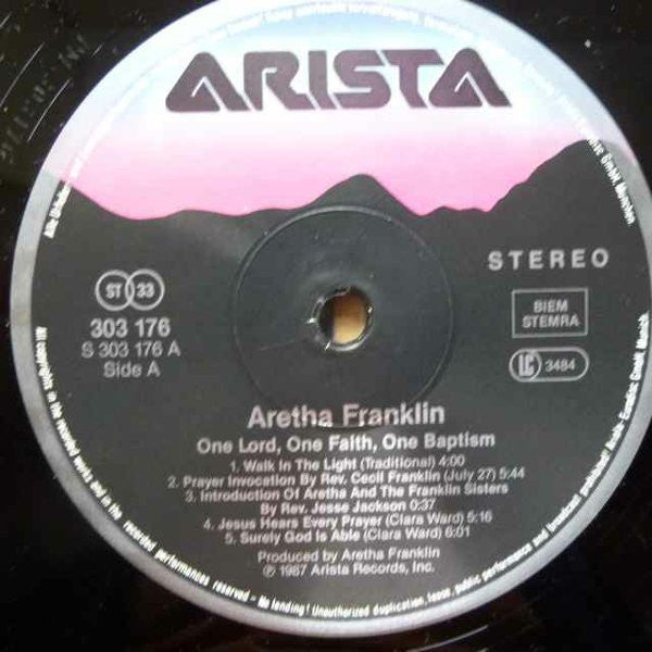 Image of Label Cover of 1315224C: 2xLP - ARETHA FRANKLIN, One Lord, One Faith, One Baptism (Arista; 303 178, UK & Europe 1987, Gatefold, Inner) Light Marks only, Sleeve a little wavey presumably form water damage  VG/VG