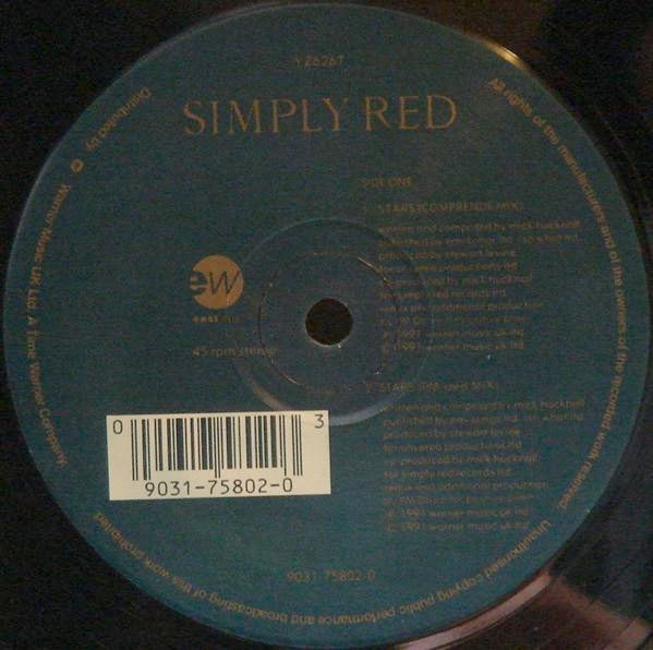 Image of Label Cover of 4615659C: 12" - SIMPLY RED, Stars (EastWest; YZ626T, UK 1991, Picture Sleeve)   VG/VG