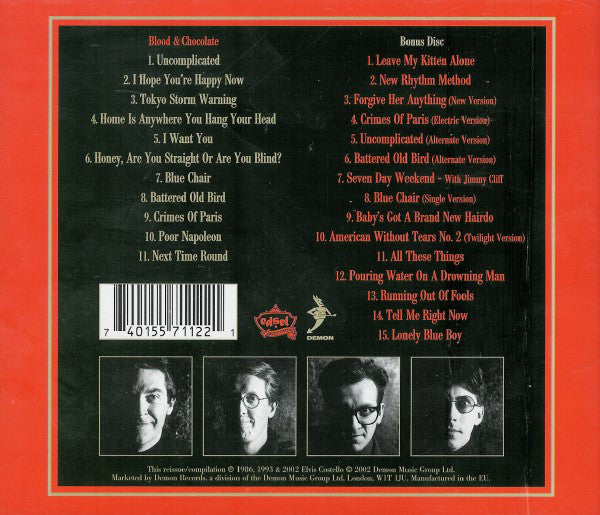 Image of Back Cover of 2xCD - VG+/VG - ELVIS COSTELLO AND THE ATTRACTIONS, Blood & Chocolate (Edsel Records; MANUS 112, UK 2002, Jewel Case), ,  - 1216031C