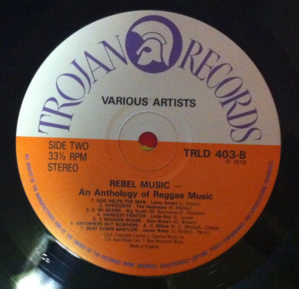 Image of Label Cover of 2xLP - VG/G+ - VARIOUS, Rebel Music (Trojan Orange Label; TRLD403, UK Reissue, Single Sleeve, Inner), ,  - 3246106S