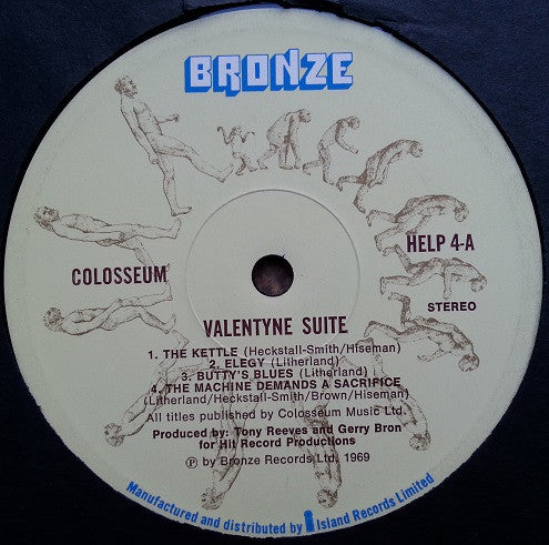 Image of Label Cover of 2324335E: LP - COLOSSEUM, Valentyne Suite (Bronze; HELP 4, UK 1972 Reissue, Gatefold, Pink Writing, "STEREO" below the label cat#)   VG/VG