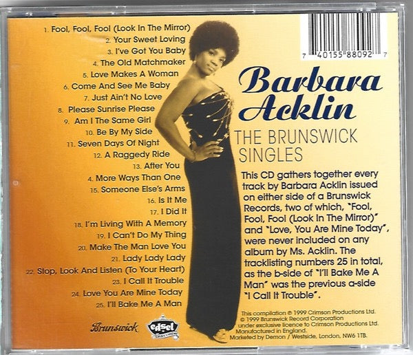 Image of Back Cover of CD - VG+/VG+ - BARBARA ACKLIN, Brunswick Singles A's & B's (Edsel Records; DIAB 8009,  1999, Jewel Case), ,  - 4116363C