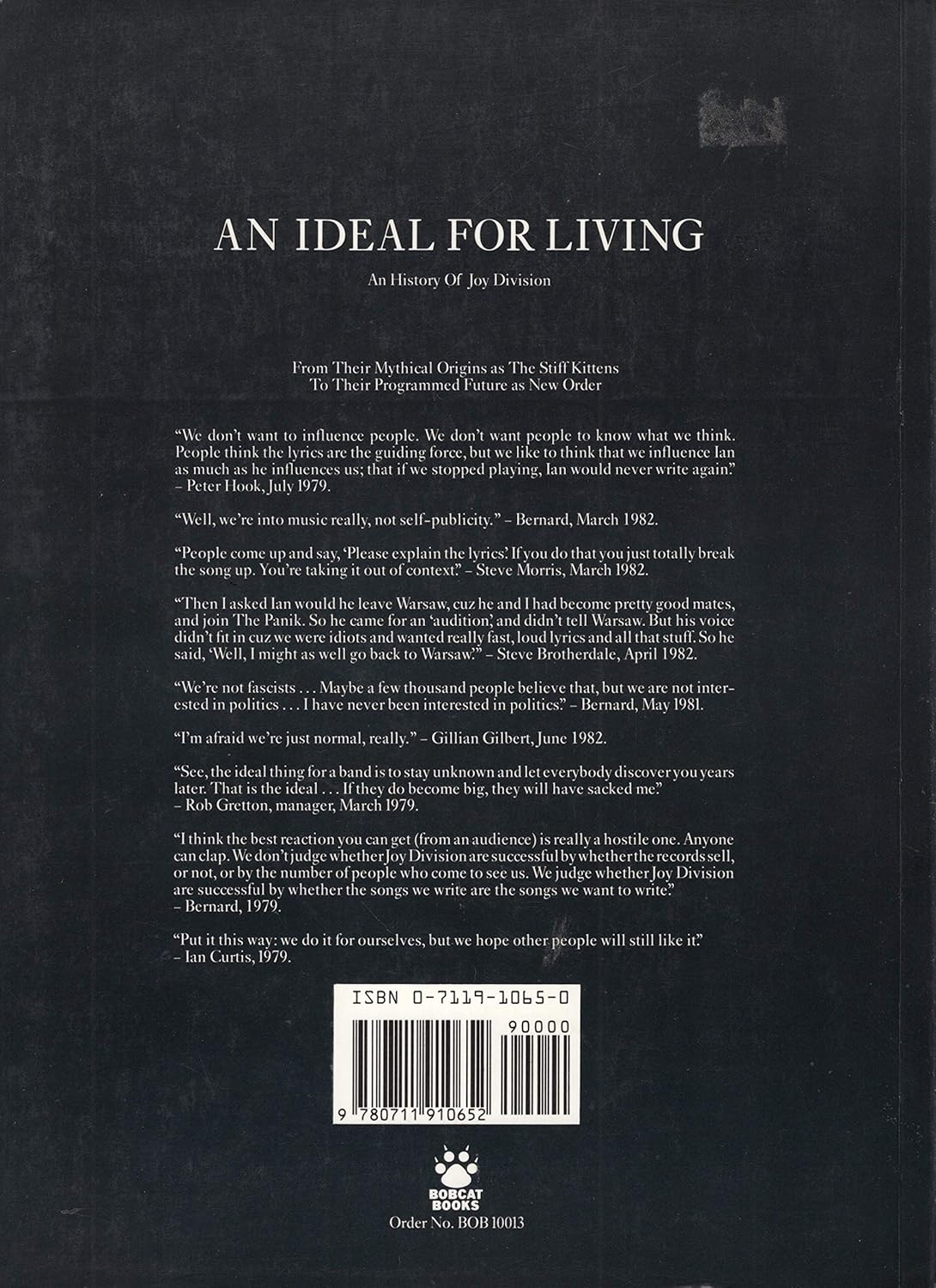 Image of Back Cover of Book - /VG - MARK JOHNSON, An Ideal for Living: An History of Joy Division (Bobcat Books; , Europe 1986, Paperback, 125 pages), Minor Wear to Sleeve,  - 1956121S