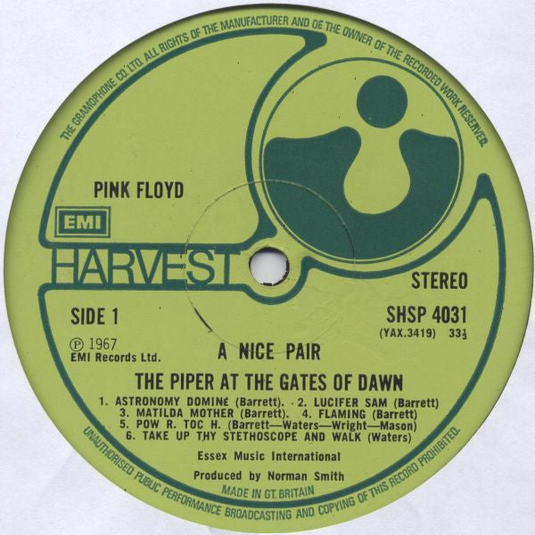 Image of Label Cover of 5144161S: 2xLP - PINK FLOYD, A Nice Pair - Piper and Saucerful Complete Albums (Harvest Green; SHDW403, UK 1973, Gatefold Phang Sleeve, Inners, Piper at the Gates of Dawn & Saucerful of Secrets Compiled in New Sleeve)   VG/VG